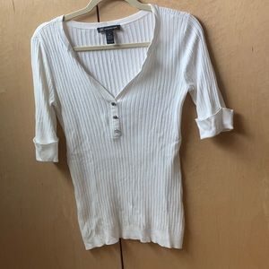 INC Cotton ribbed V-neck w/sparkly buttons.